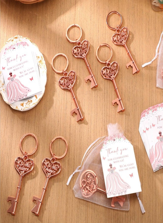 Aurelema 50 Sets Quinceanera Party Favors for Guests Butterfly Bottle Opener Keychain Thank You Tag Organza Bag Sweet 15 Years Quinceanera Gifts for Mis Quince Birthday Party Supplies (Rose Gold) - Image 4